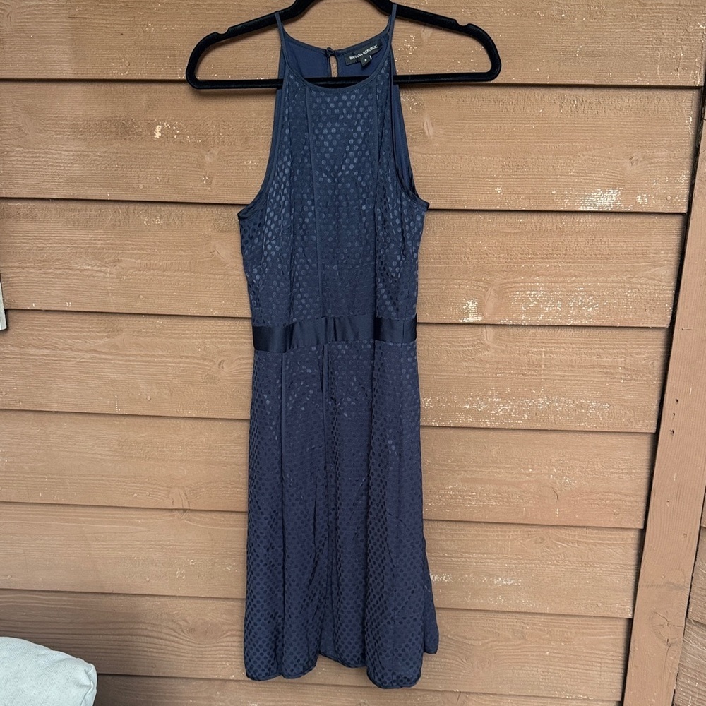 Banana Republic Navy and Black Textured Midi Dress size 2